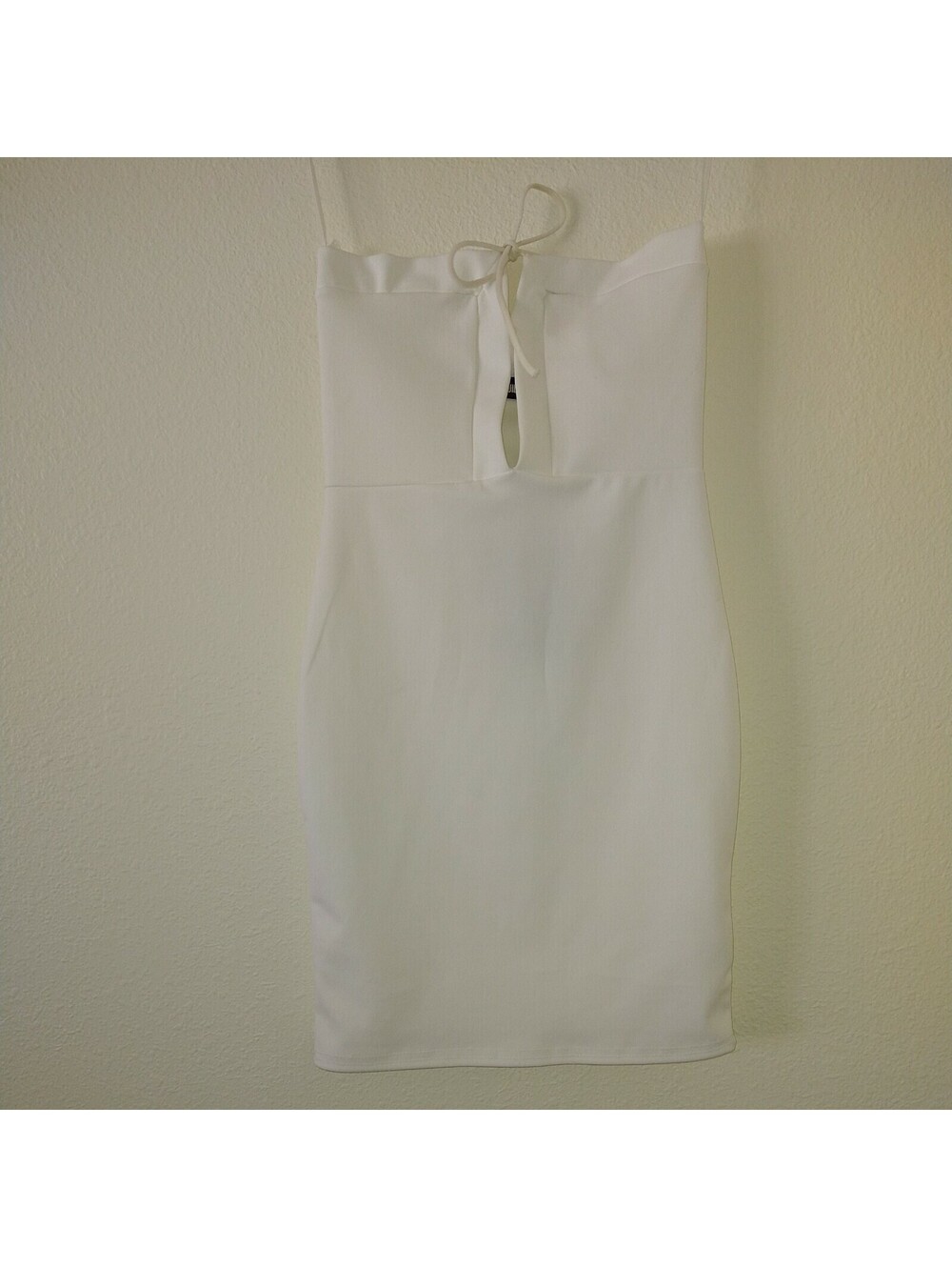 Missguided Dress Size 1/XS Bodycon White Mini Knit Tie Neck Strapless Made in UK